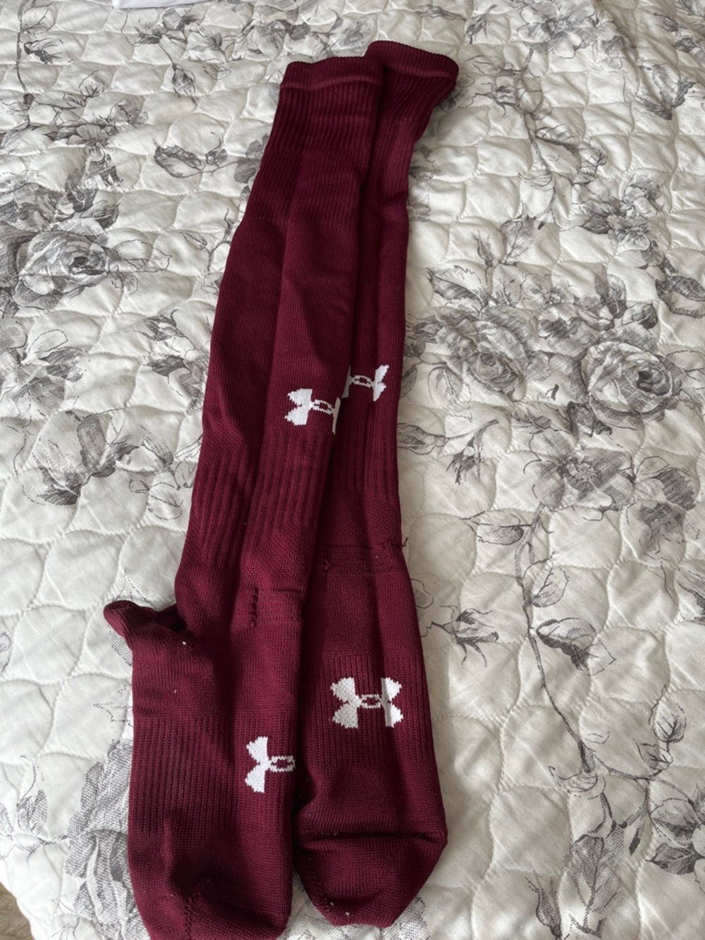 Under Armour Burgundy Crew Socks with White Logos